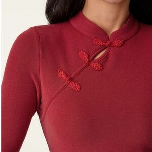 OGL Mandarin Collar Frog Button Red Top